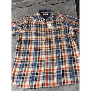 Flag Anthem Mens XXL Plaid Short Sleeve Western Button Dow Shirt Blue Orange NEW